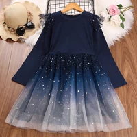 baby dress for girl fashion stars mesh patchwork princess dresses spring autumn new long sleeve kids clothes girls 1 8 years