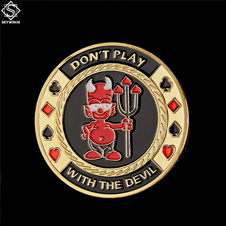 5PCS Gold Poker Card Guard Chip Don't Play with The Devil&quot Casino Collectible With Coin Capsule | Дом и сад
