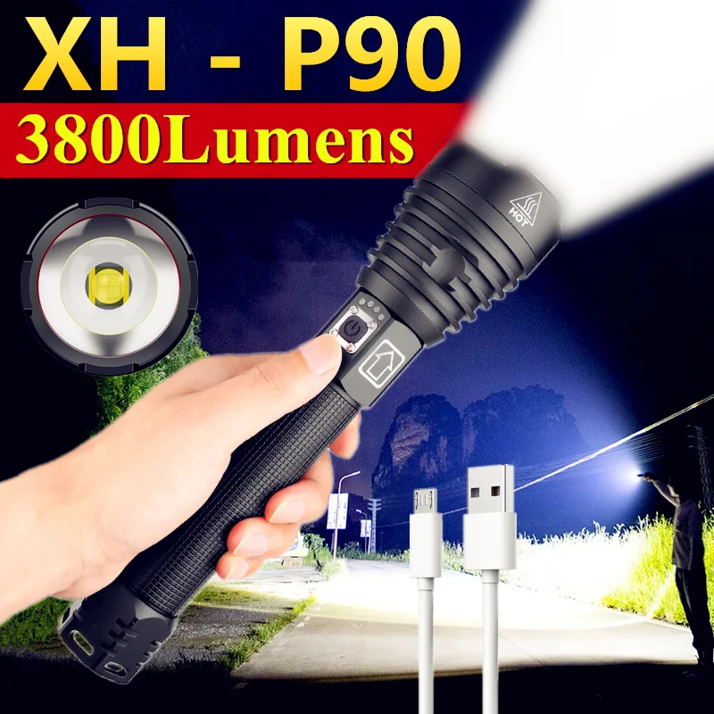 

4Core XHP90/XHP70 Most Powerful LED Flashlight 26650 USB Charging Tactical Torch Lantern Zoomable Hunting Lamp Hand Light