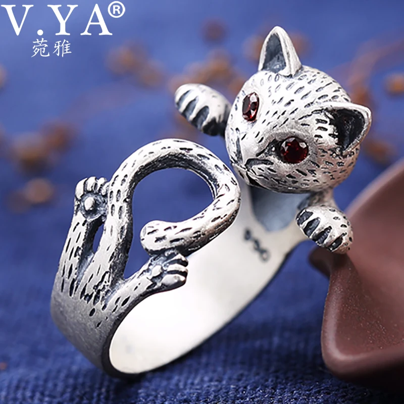 Женское Винтажное кольцо в виде кошки из настоящего серебра 100% пробы|silver cat
