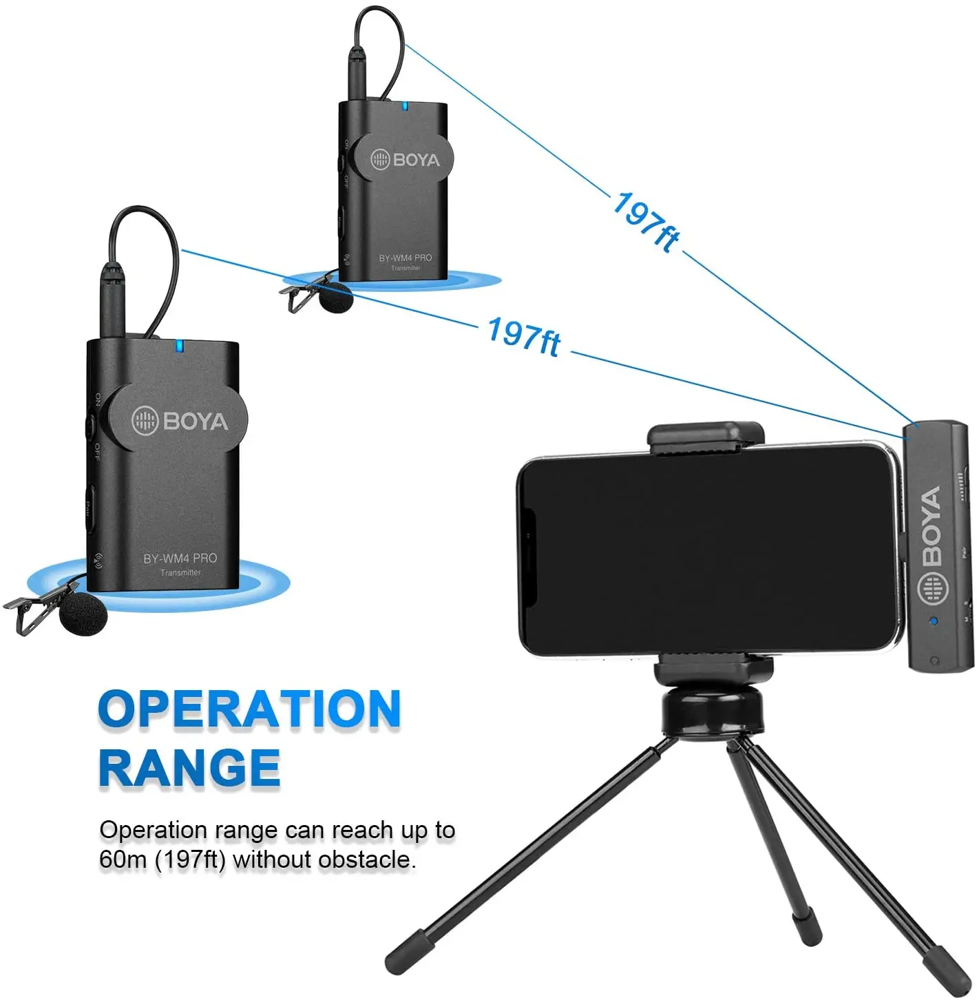 

BOYA Wireless Lapel Mic with Two Transmitters& One Lightnting Connector Receiver Compatible with iPhone iPad iOS Devices