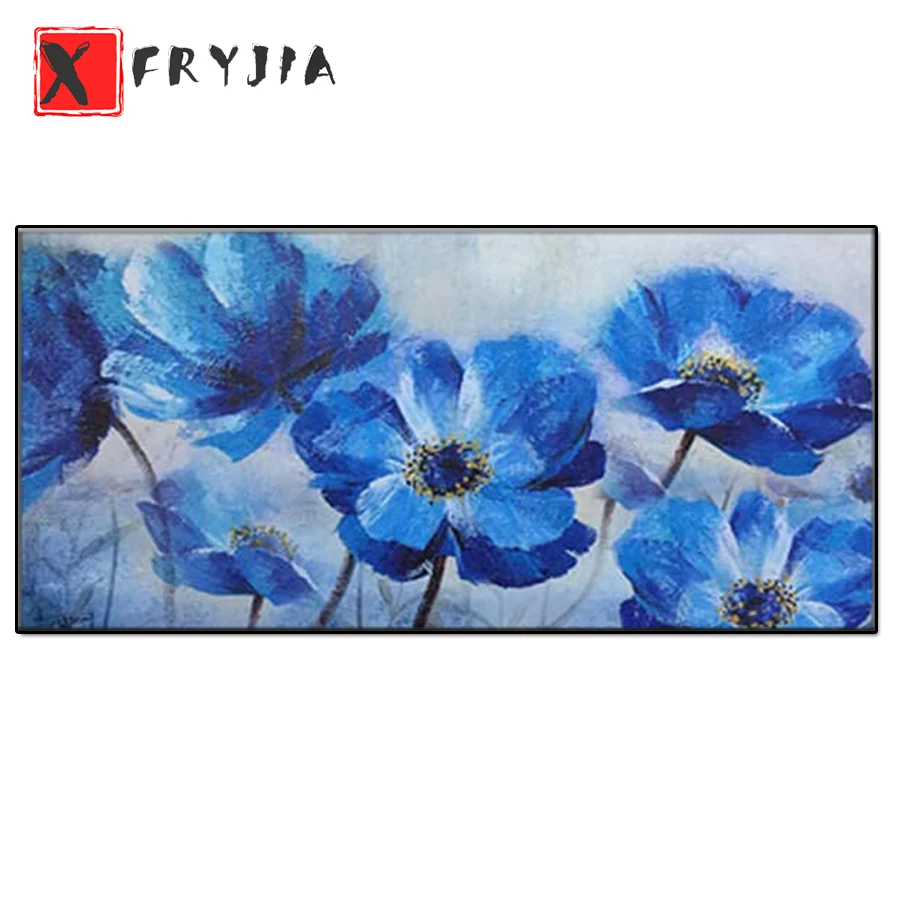 

Large Size 5d Diy Diamond Painting Blue Flowers Blossom Poppy Full Square Round Diamond Embroidery Mosaic Needlework Craft decor