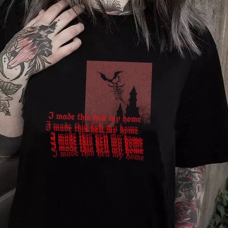 Женская готическая футболка из хлопка с принтом в стиле гранж|Футболки| |