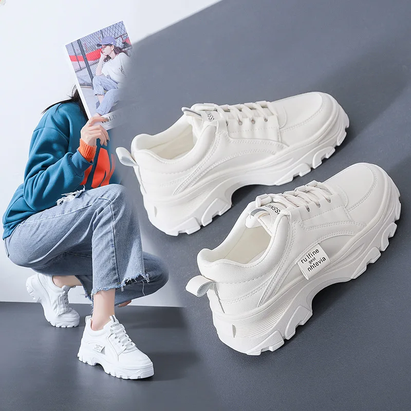 

2021 spring and summer new high-end women's shoes fashion casual sports shoes women's thick-soled increased white shoes