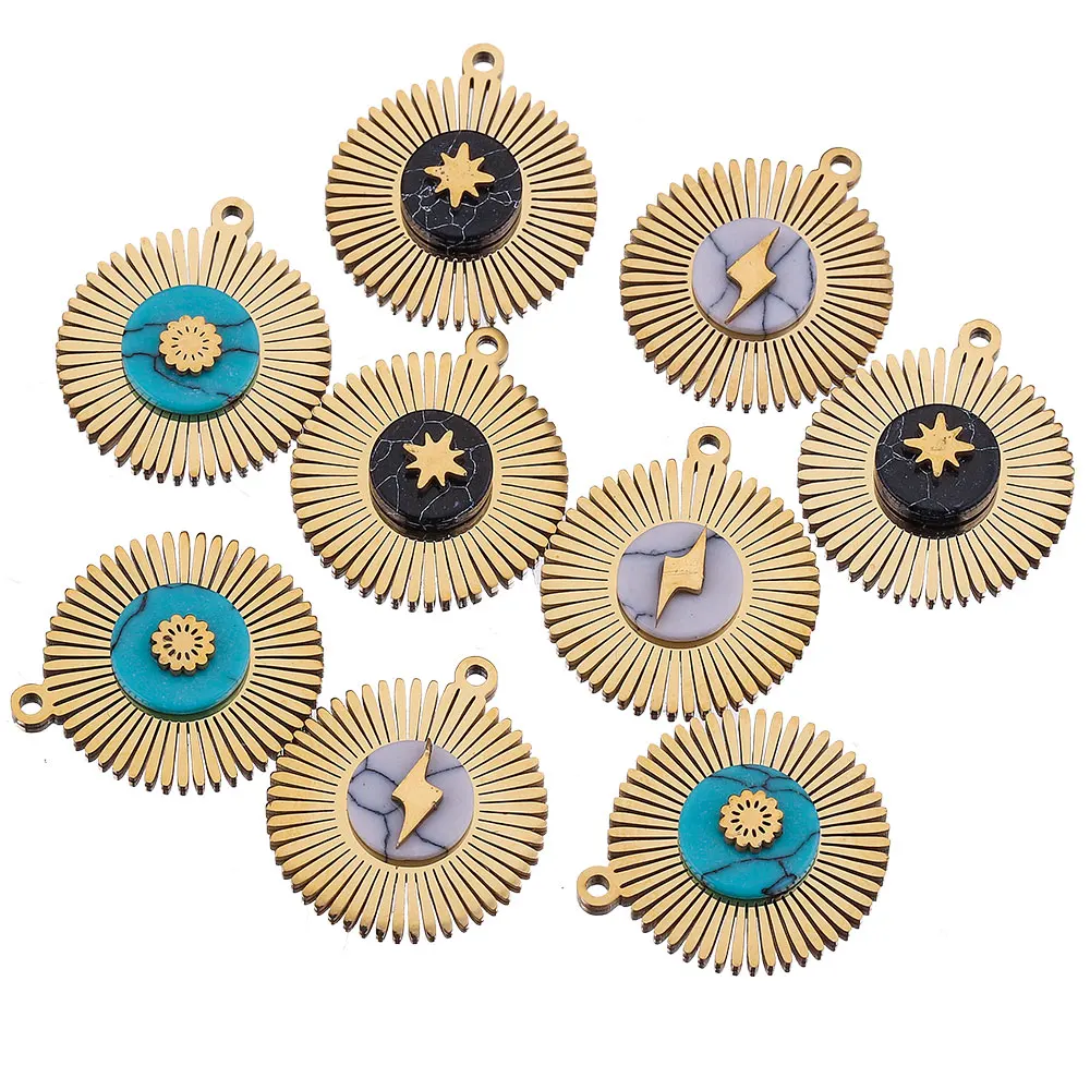 

NEW 5pcs Lot Stainless Steel Natural Stone Flower Designer Charms Pendant for Bracelet Earring Necklace Jewelry Making Crafts