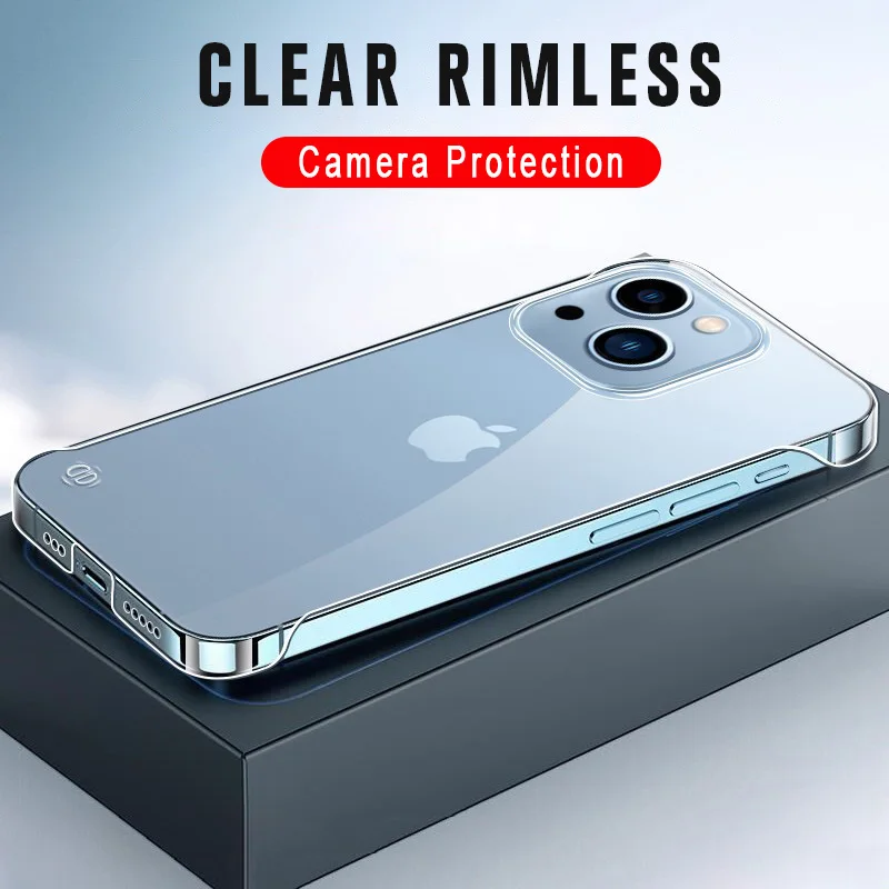 

Luxury Transparent Rimless Hard Phone Case For iPhone 13 12 11 Pro Max Mini X Xs XR 7 8 Plus SE 2 2020 Silicone Shockproof Cover