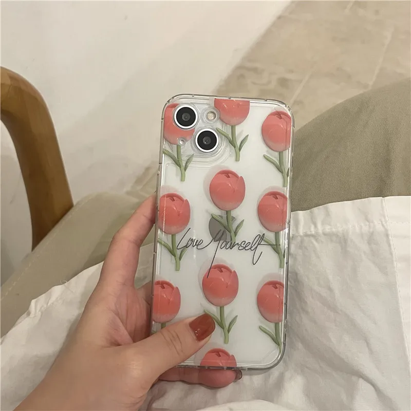 

Fashion Premium Tulip Clear Phone Cases for iPhone 12 Pro Max 11 Pro Max X XS XR 7 8 Plus 12 13Pro Soft TPU Back Cover