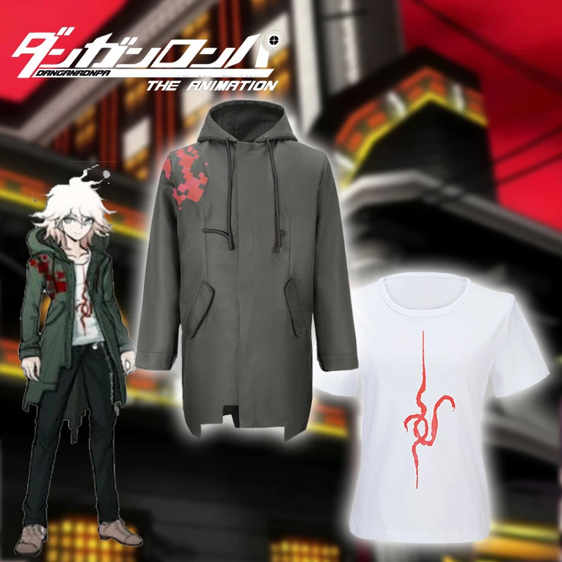 

Костюм для косплея из аниме Super Danganronpa 2 Nagito Komaeda, толстовки для взрослых, куртка на молнии армейского зеленого цвета, белая футболка на Хэллоу...