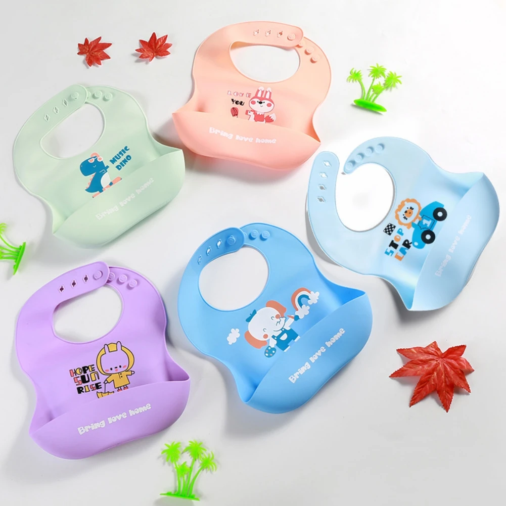 Children Baby Feeding Cartoon 2021 Baby Bib Waterproof Saliva Rice Pocket Silicone Stereo