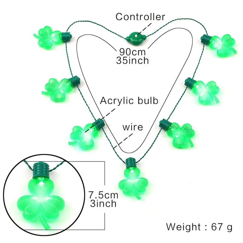 Shamrock светодиодный светильник мигающее ожерелье подвески подарок редкие