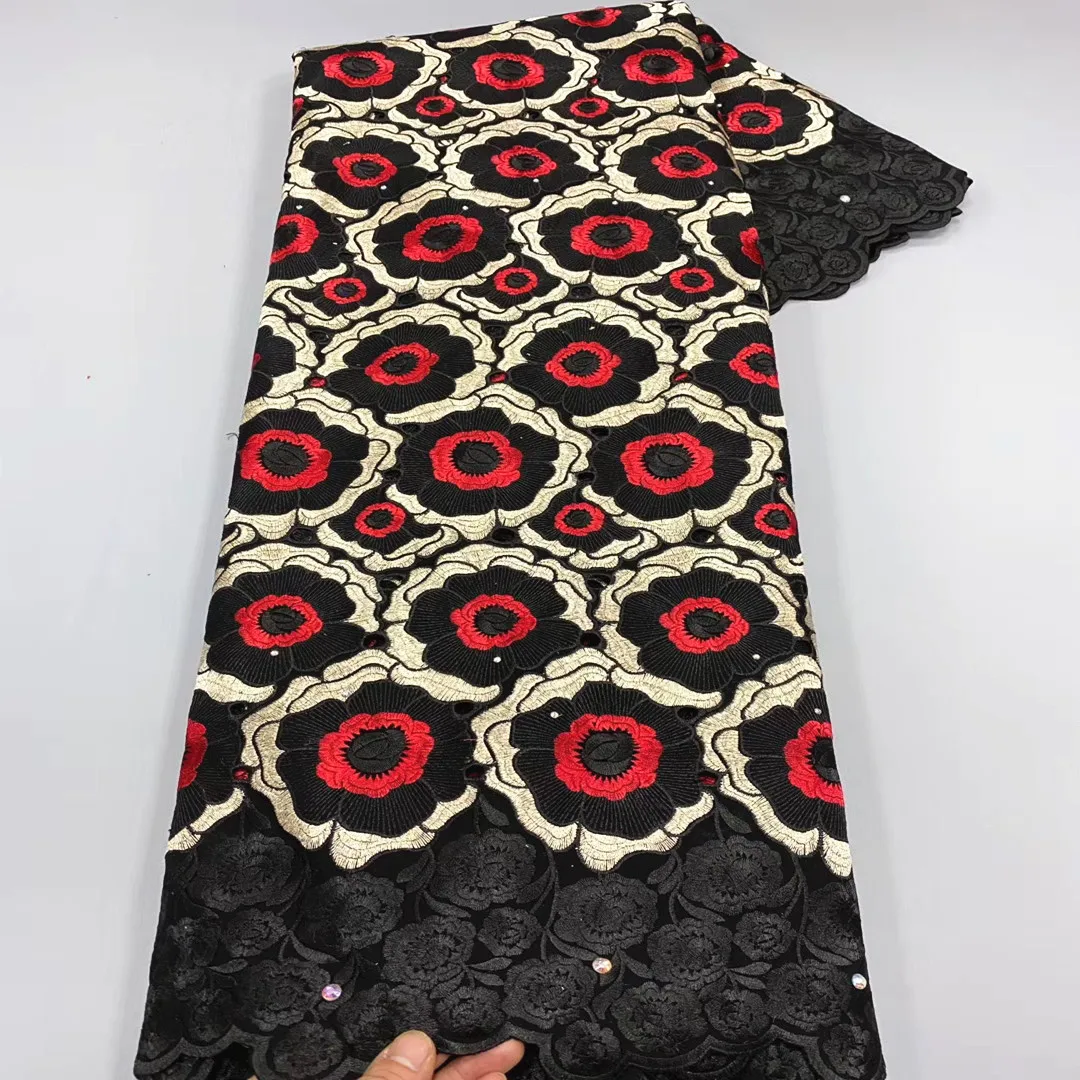 

High Quality African Nigerian Cotton Lace Fabric 100%Cotton Blue Fabric Party Dress Embroidered Swiss Fabric 5yards F13-4