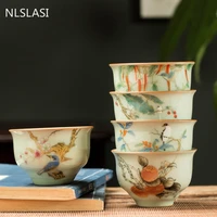 2 pcslot traditional ice crack ceramic teacup coffee cup hand painted flowers pattern tea bowl handmade tea set accessorie