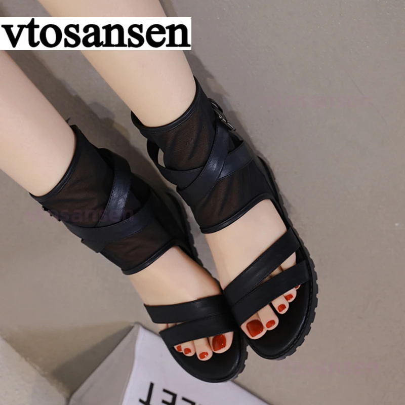 Murah Sandal Tali Pergelangan Kaki 2021 Sepatu Punk Wedges Udara Jaring Wanita Sepatu Sandal Musim Panas Hitam Untuk Wanita Sepatu Kasual Anak Perempuan Kualitas Baik