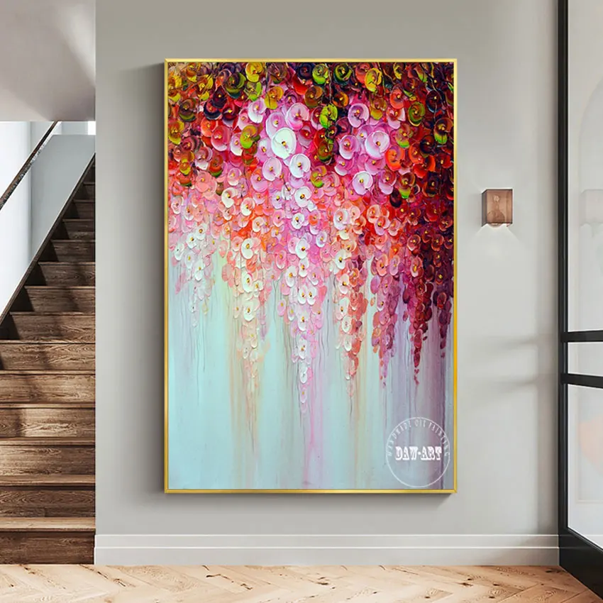 

Unframed Modern Flowers Knife Painting On Canvas Artwork Decoration Picture Art 100% Hand-painted Latest Design Wall Hangings