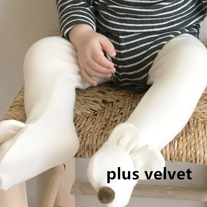white plus velvet Ins/Леггинсы для малышей; сезон осень-зима; теплые бархатные штаны с рисунком для малышей; леггинсы для маленьких мальчиков и девочек - Цвет: white plus velvet