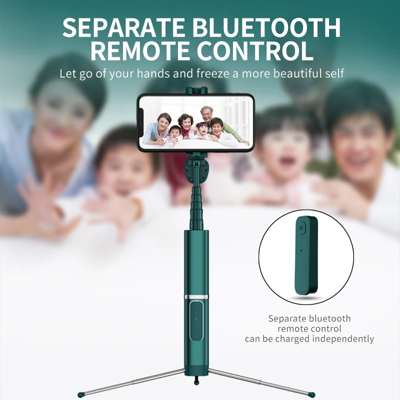 Зеленая селфи-палка поддержка прямой трансляции универсальная мини Bluetooth штатив