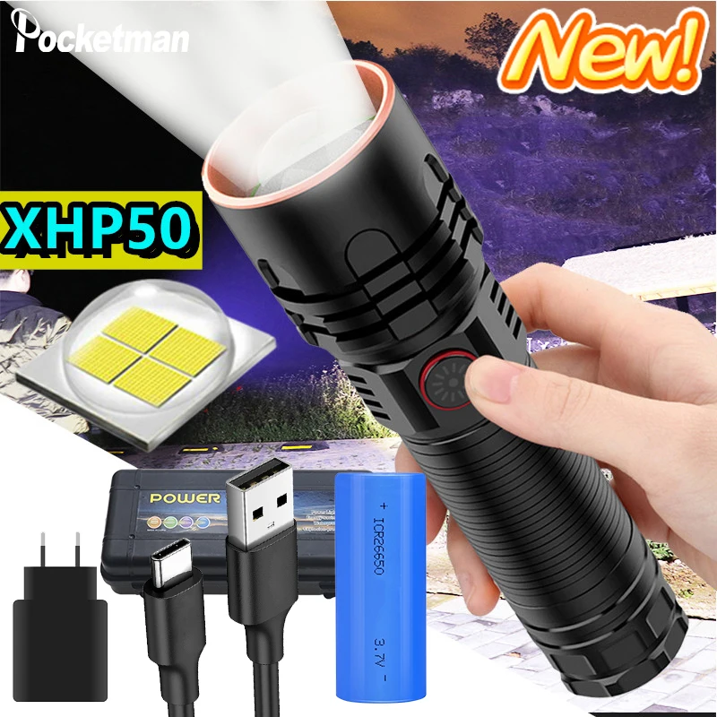 Супермощный 4 ядерный светодиодный фонарик P50 режима освещения телескопический