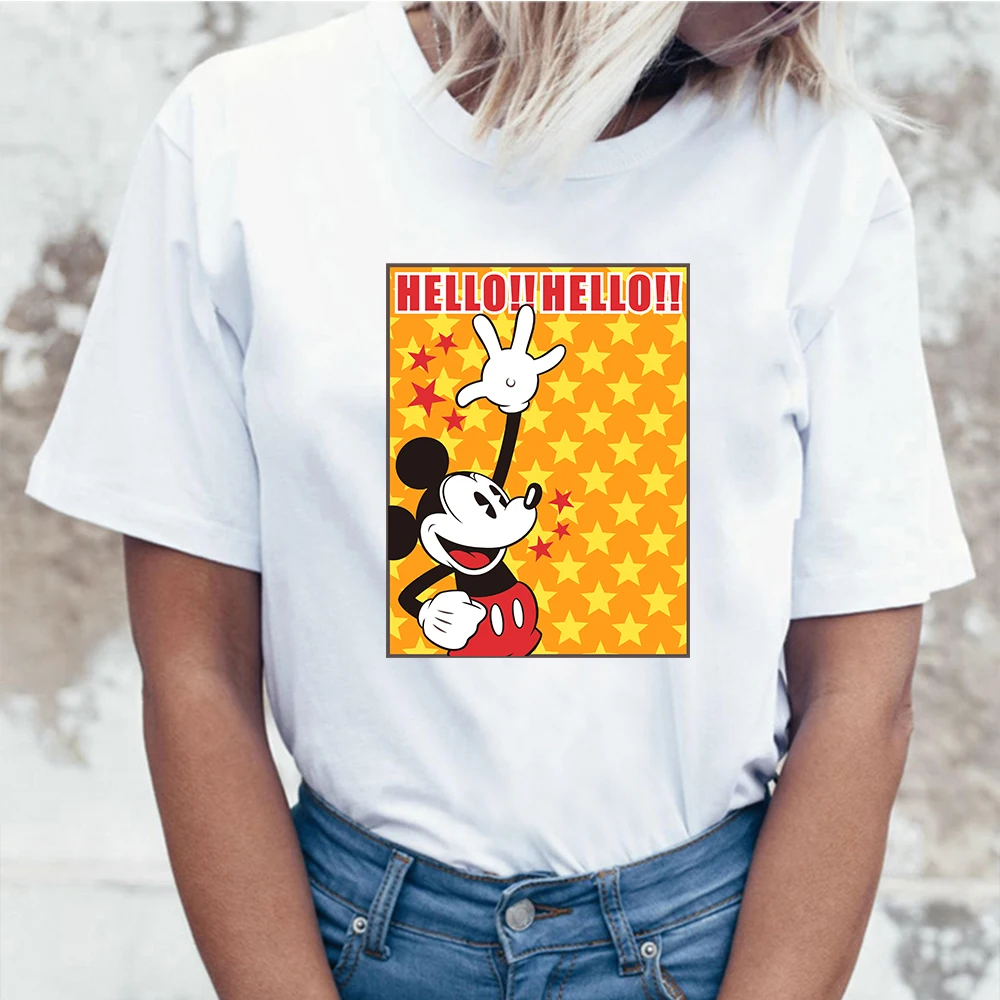 

T-shirt Women Clothing Disney Mickey Mouse New Cartoon Printing O-neck Short-sleeved Cute Korean Version Loose Tee Shirt Femme
