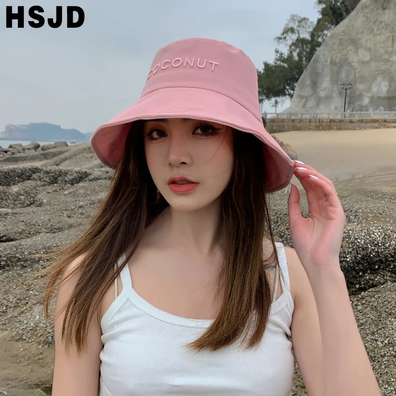 Summer Bucket Hat For Women Fashion Letter embroidery Panama Foldable Girls Sun Hat Wide Brim Anti-UV Beach Cap Fisherman Caps