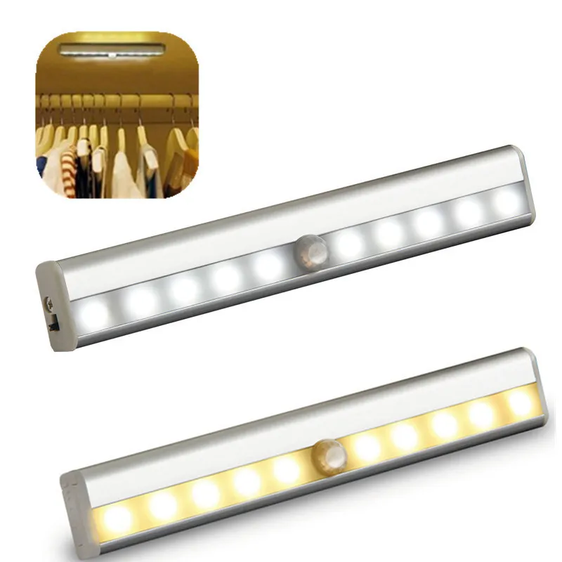 

Светодиодный светильник для шкафа с датчиком движения, 10 светодиодов, USB зарядка, Интеллектуальный ночник, светильник для шкафа, спальни, ва...