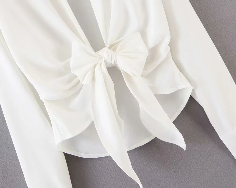 Женская винтажная блузка Bazaleas белая с длинным рукавом центральный бандажный