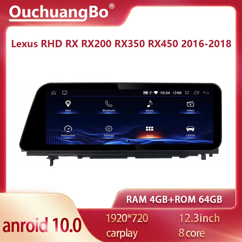 

Ouchuangbo Qualcomm GPS navig Android 10 For 12.3 inch RHD RX RX200 RX350 RX450 2016-2018 car radio head stereo carplay 1920*720