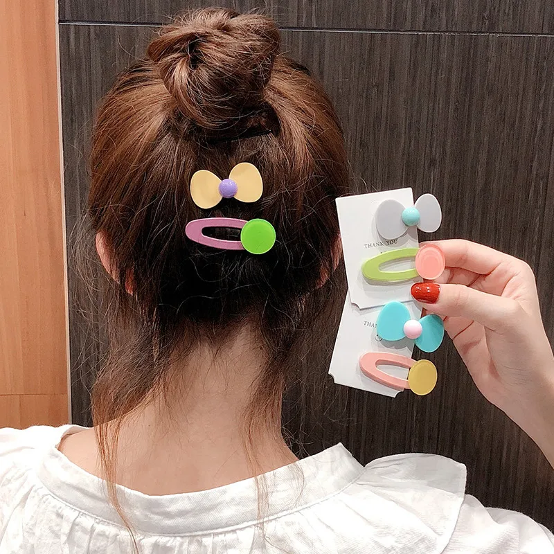 MISM 2 шт./комплект Акриловые заколки с бантиком Милые Сплошные Геометрические Аксессуары для волос Конфетного цвета Заколки для волос для девочек.