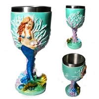 creative mermaid goblets 3d resin stainless steel wine glass whiskey coffee cups and mugs drinkware personality mug