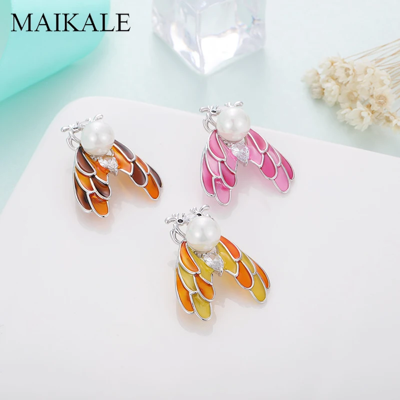 MAIKALE, винтажная жемчужная брошь в виде насекомых, булавки, Цикада, циркония, красочные эмалированные Броши для женщин, костюмы, пальто, свитера, аксессуары, подарки
