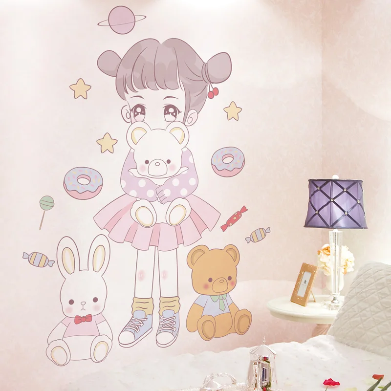 

Cartoon Anime Girl Wall Sticker Home Decor for Kids Room Princess Bedroom Wall Decoration Wallpaper Art Decals