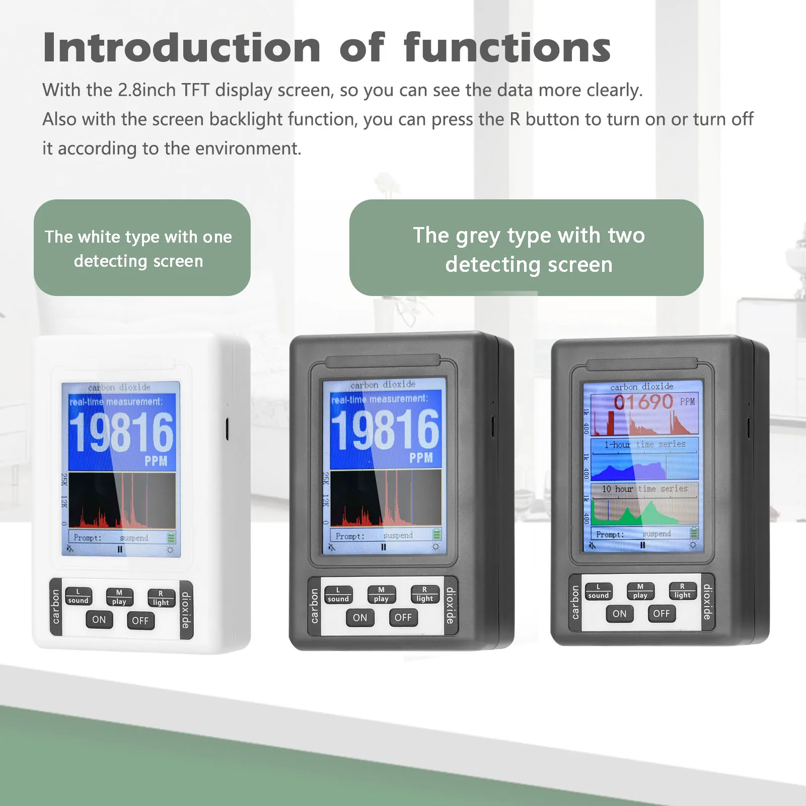 

2.8 Inch TFT Display Screen CO2 Detector CO2 Meter Intelligent Home Desktop Indoor Outdoor High Precision CO2 Quick Detect Tool