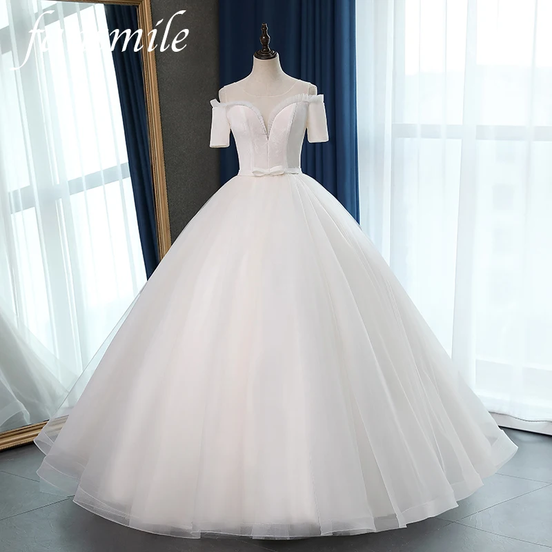 Женское свадебное платье Fansmile кружевное невесты с коротким рукавом