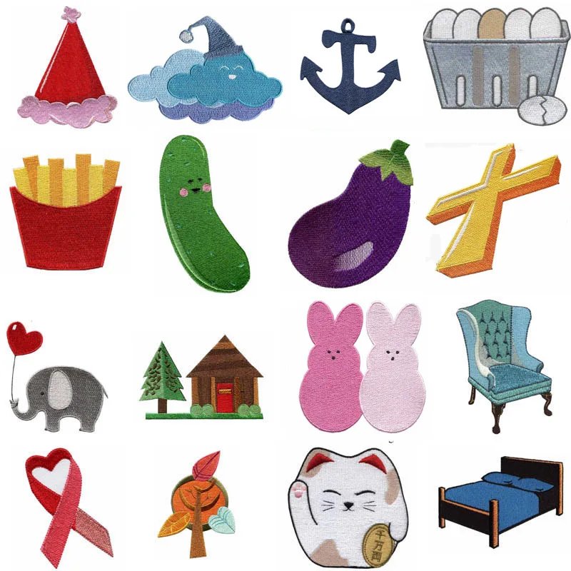 

Вышитая аппликация в виде слона, овощей, фруктов, бананов