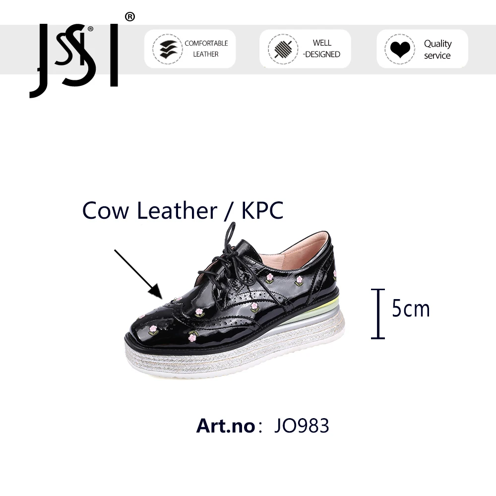 

JSI Flat Woman Hig Platform Lace Up Round Toe Brigue Flowers Pattern Thick Bottom Excellent Sewing Casual Leisure Shoe JO983