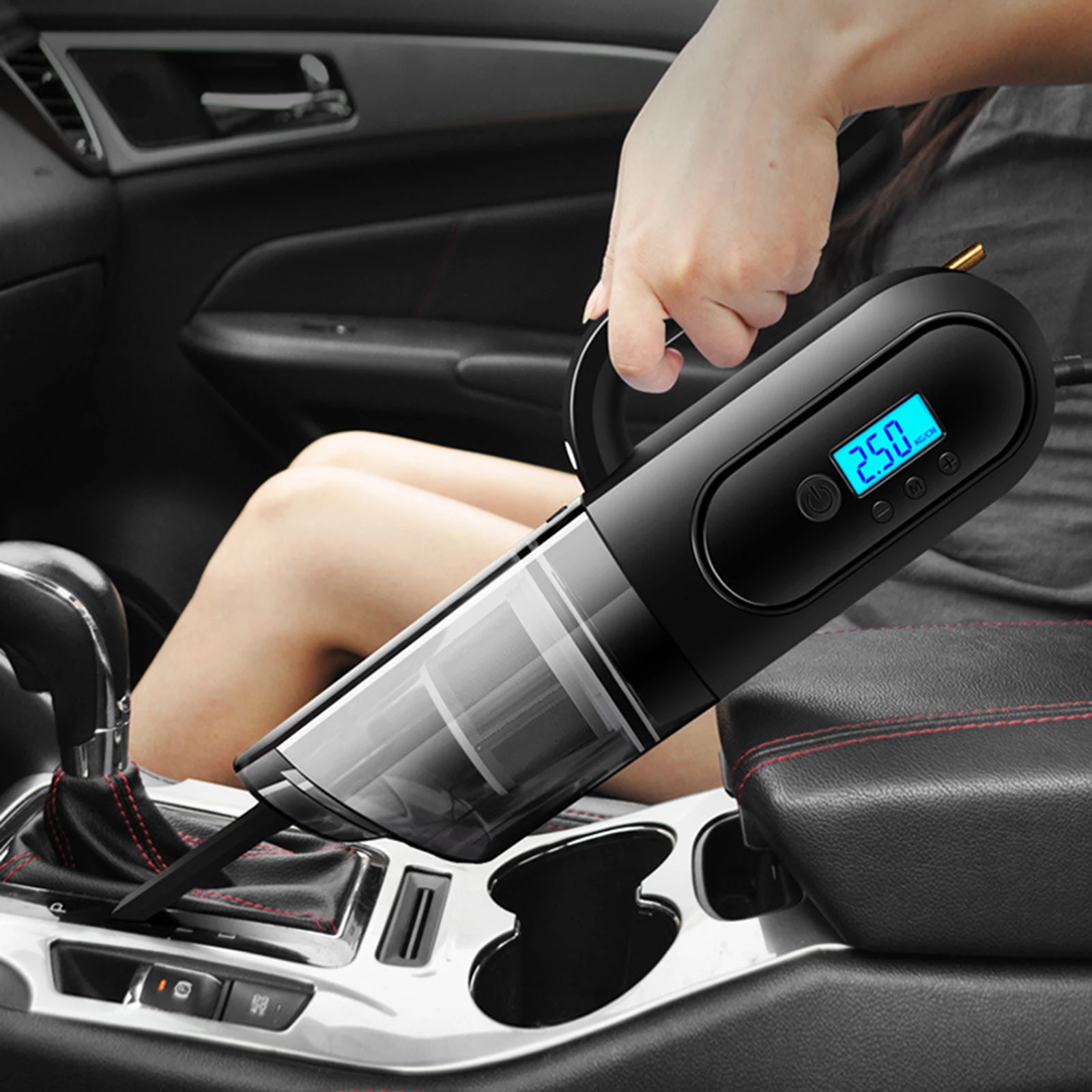 

Handheld Car Vacuum 4-in-1 120W 4000Pa Wet Dry Use Hand Vac Vacuum Cleaner with Tire Inflator LED Light Nozzles for Car Cleaning