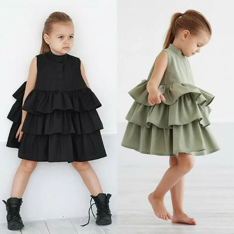 

2021 Newborn Kids Baby Girls Party Dress Sleeveless O Neck Cake Ruffle Tutu Bubble Dresses Summer Baby Girl Sweet Dress Clothes