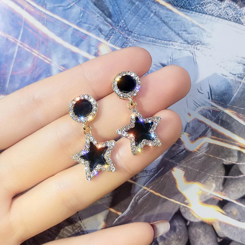 Earrings Black Round Square Star Pendant Geometric Women's Earrings Crystal Luxury Wedding Banquet Rhinestone Earrings