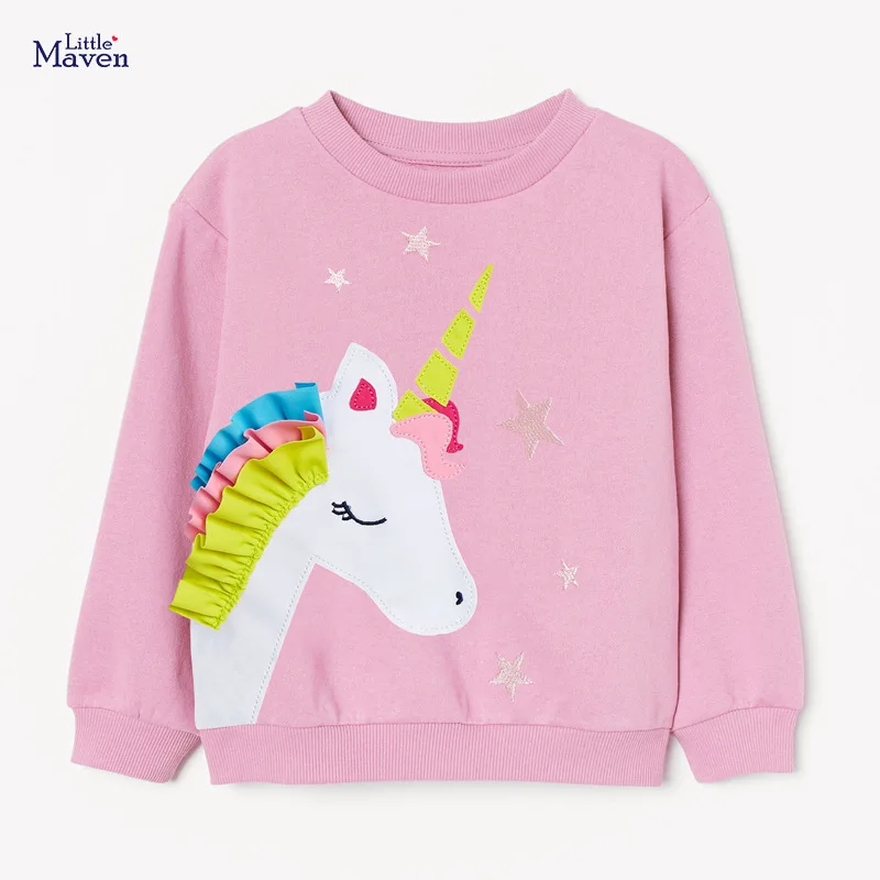 

Little maven Baby Girl Clothes Toddler 2021 New Autumn Cotton Animal Applique Sweatshirt Pink Unicorn Sweater for Kids 2-7 Years