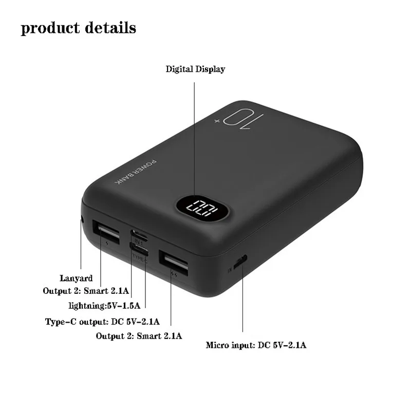 

Power Bank 10000mAh Digital Display Portable Colorful Mini Power Bank External Battery Mobile Phone Charger for Xiaomi iPhone