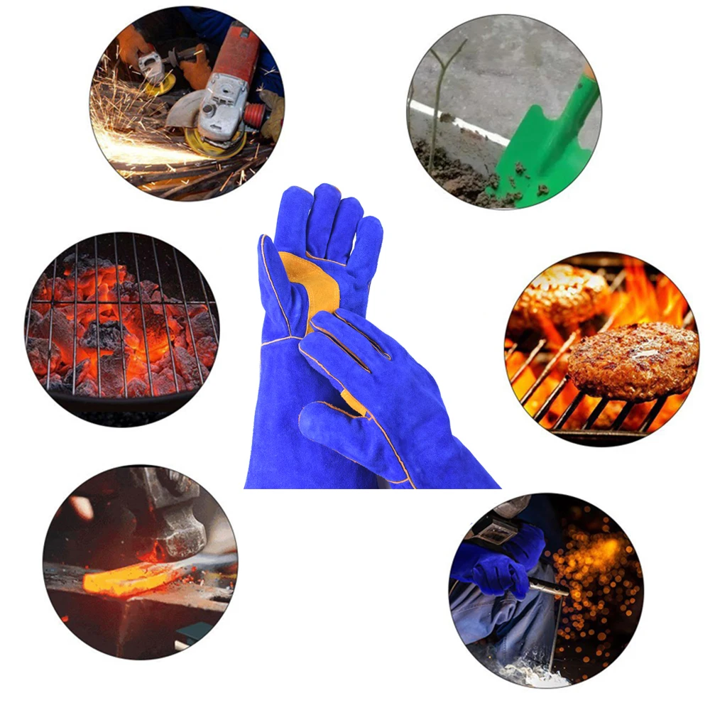 Перчатки для сварки кожаные жаропрочные варежки камина духовки гриля барбекю