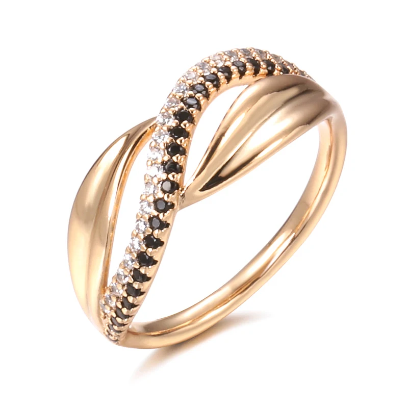 

Newest Fresh X shape 585 Rose Gold Cross Rings for Women Wedding Trendy Jewelry Dazzling CZ Stone Large Modern Rings Anillos