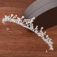 bride tiara silver color rhinestone pearl crown wedding hair accessories women prom princess diadem bridal crown hair jewelry