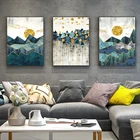 Настенная картина в скандинавском стиле с абстрактным геометрическим изображением горного пейзажа, холст с изображением золотого солнца, Настенная картина для гостиной