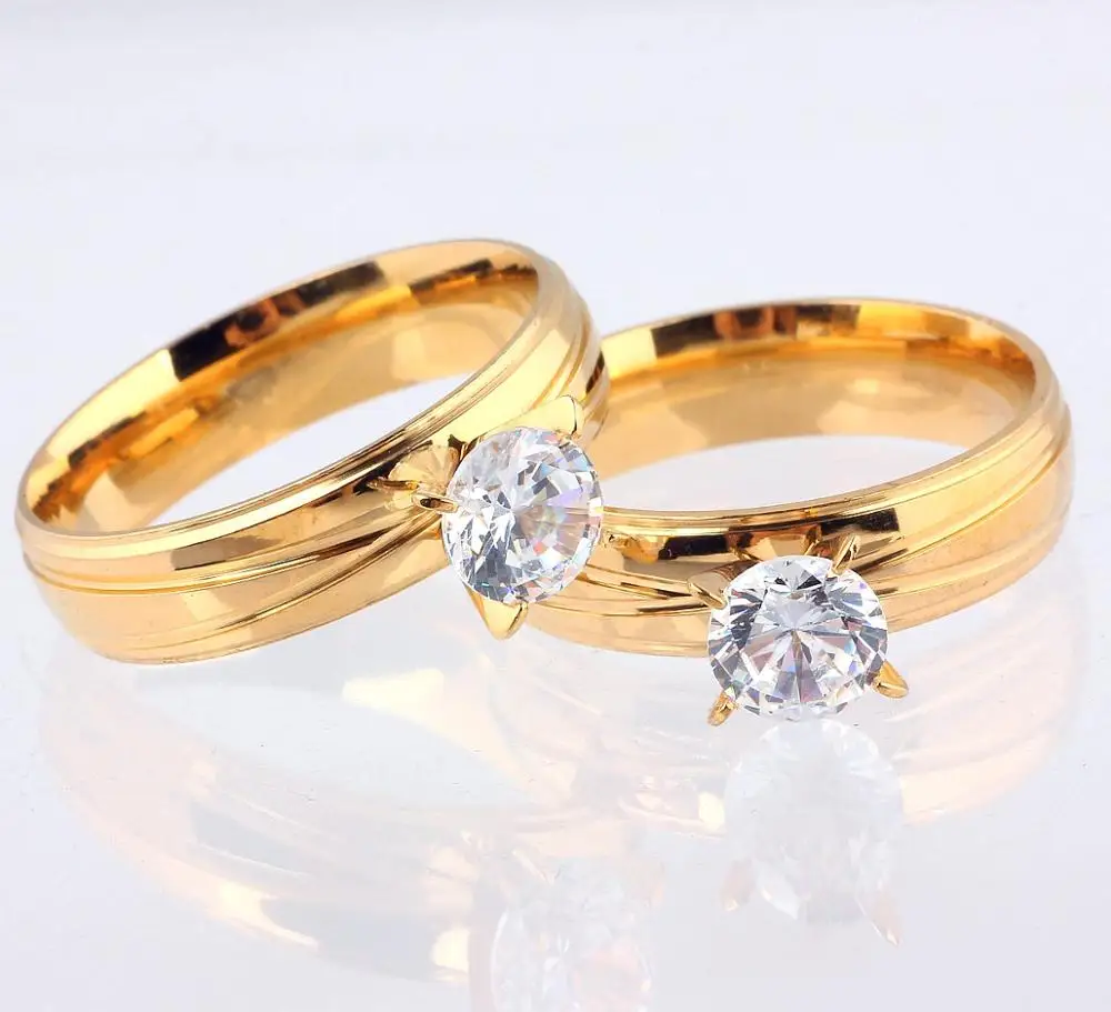 Оптовая продажа оптом 30 шт. золота CZ инкрустация камень кольцо из нержавеющей