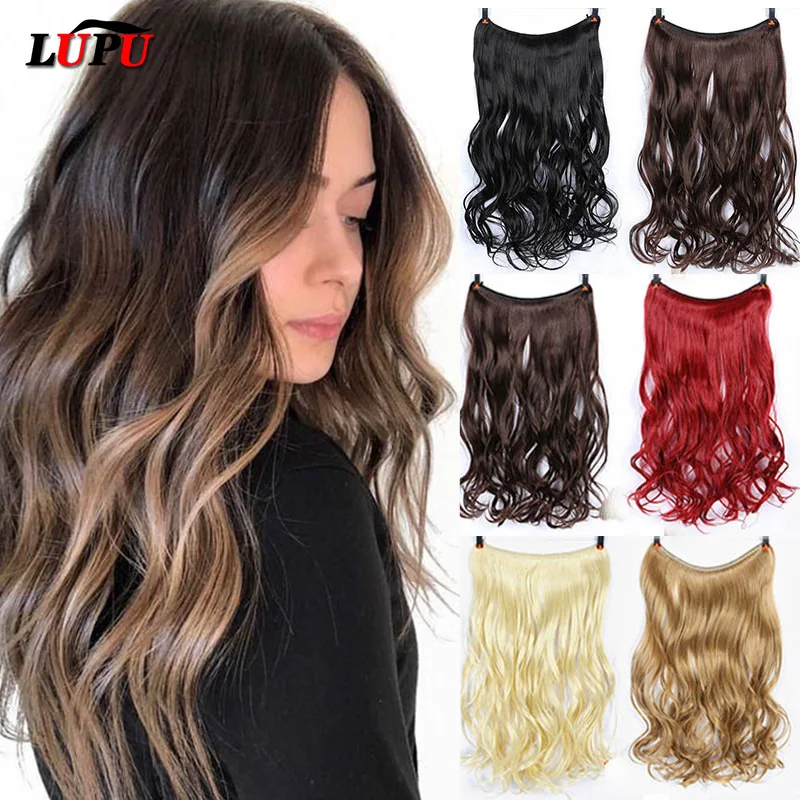 24 дюйма длинные волнистые невидимые волосы для наращивания секретная проволока