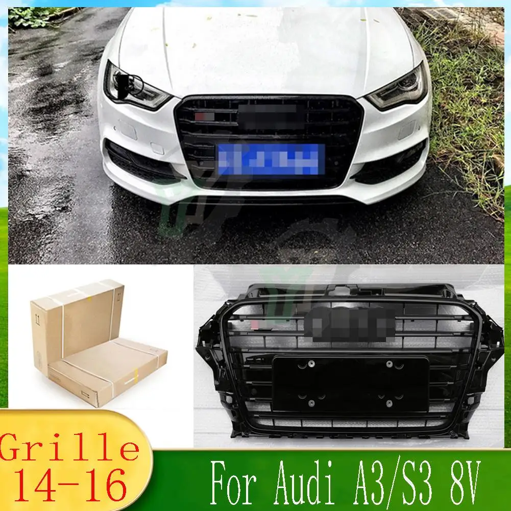 

For Audi A3/S3 8V 2014 2015 2016（Refit For S3 style）Car Accessory Front Bumper Grille Centre Panel Styling Upper Grill 14 15 16