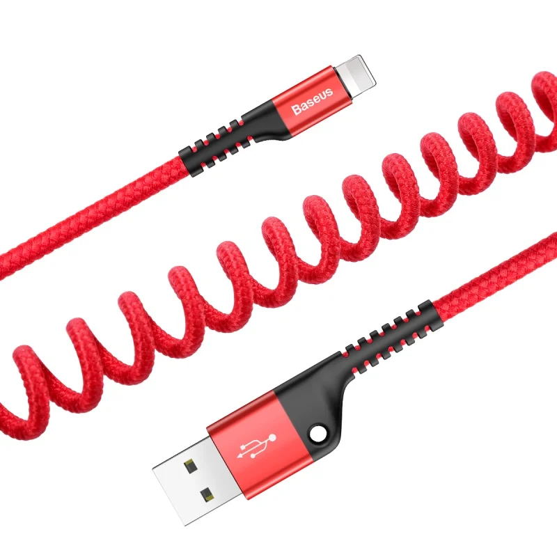 Baseus весна выдвижной usb зарядный кабель для iPhone xs max xr 8 7 6s plus 5 11 ipad зарядное устройство для apple lightning Кабель автомобильный 1 м - Тип штекера: Red