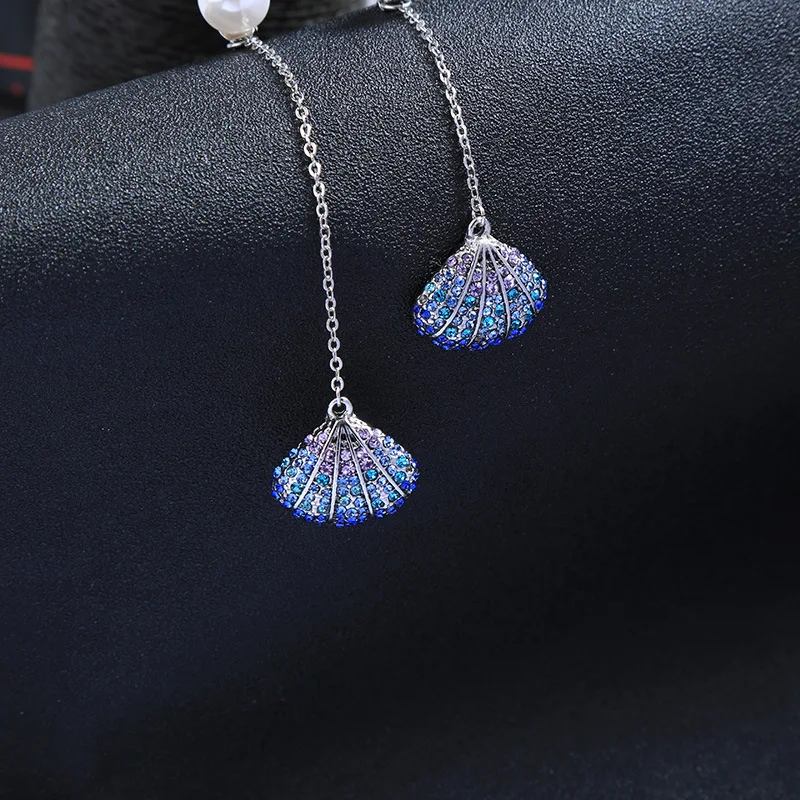 Богемные длинные висячие серьги в форме раковины с кристаллами для женщин новые