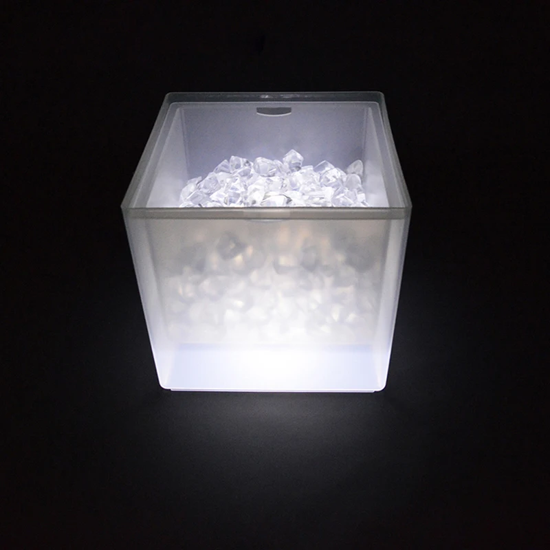 White Fashion Double-Layer Champagne Ice Bucket Champagne Light Ice Bucket Square Led Light Ice Bucket Double Ice Bucket Convenient - Color: White