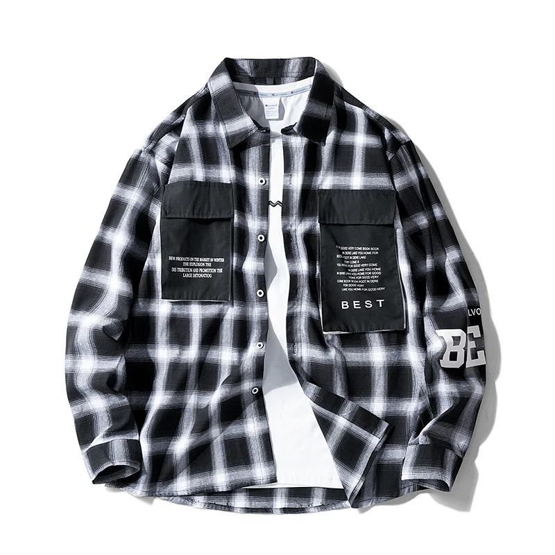 Мужские рубашки с длинным рукавом повседневные клетчатые обычная облегающая